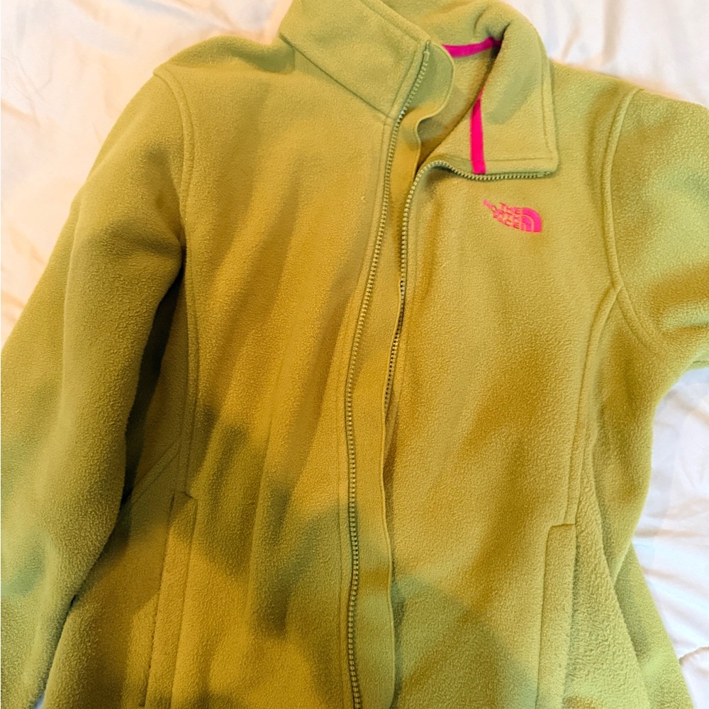 The North Face Olive Fleece with Pink Trim